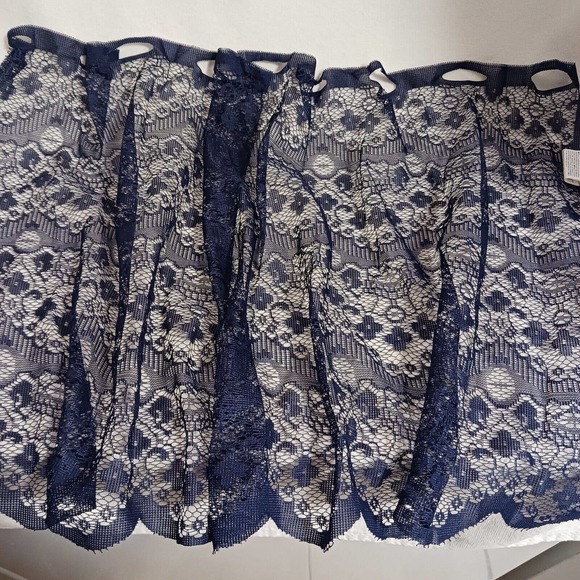 SHORT Window 35"x17" Lace Curtain Panel DARK NAVY BLUE New! Fancy FLEUR Scallop - Picture 1 of 14